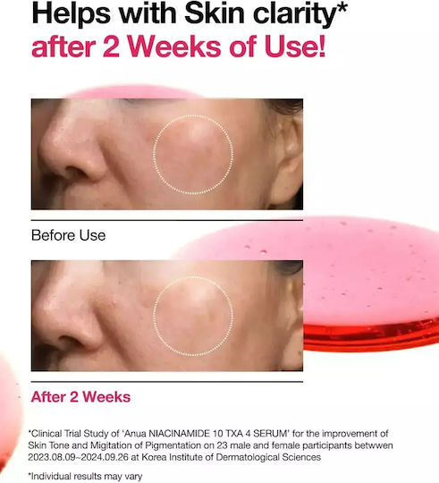 Anua Niacinamide 10%+TXA 4% Ενυδατικό Serum Προσώπου με Νιασιναμίδη & Υαλουρονικό Οξύ για Λάμψη & Πανάδες 30ml