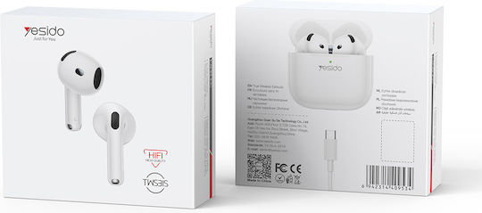 Yesido TWS31S Earbud Bluetooth Handsfree Ακουστικά με Θήκη Φόρτισης Λευκά