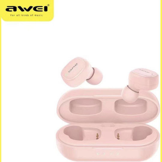 Awei T13 Pro In-ear Bluetooth Handsfree Ακουστικά με Αντοχή στον Ιδρώτα και Θήκη Φόρτισης Ροζ