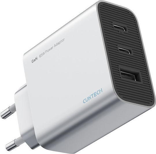 Cuktech Φορτιστής Χωρίς Καλώδιο GaN με Θύρα USB-A και 2 Θύρες USB-C 65W Γκρι