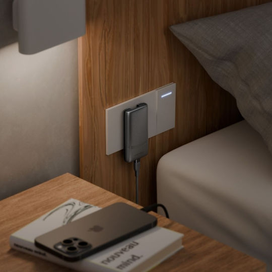 Energea Φορτιστής Χωρίς Καλώδιο GaN με 2 Θύρες USB-C 65W Power Delivery / Quick Charge 3.0 Γκρι (TravelWorld Edge)