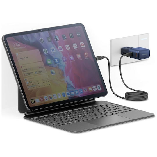 Energea Φορτιστής Χωρίς Καλώδιο με Θύρα USB-A και Θύρα USB-C 35W Power Delivery / Quick Charge 3.0 Μπλε (Travelgo)