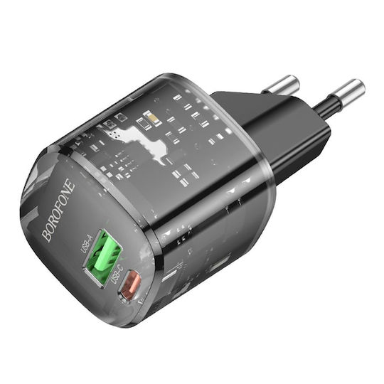 Borofone Charger Without Cable with USB-A Port and USB-C Port 20W Power Delivery / Quick Charge 3.0 Blacks (BN17 Sunlight)