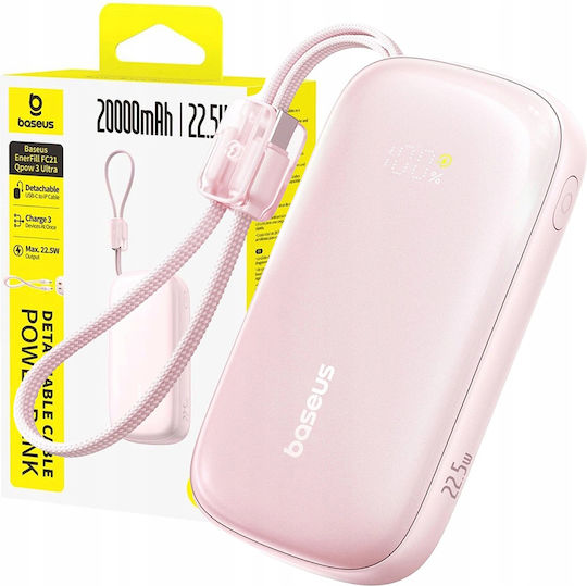 Baseus EnerFill FC21 QPow3 Ultra Power Bank 20000mAh 22.5W with USB-A Port Pink