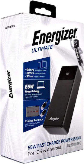 Energizer UE27062PQ Power Bank 27000mAh 65W with USB-A Port and 2 USB-C Ports Power Delivery Black