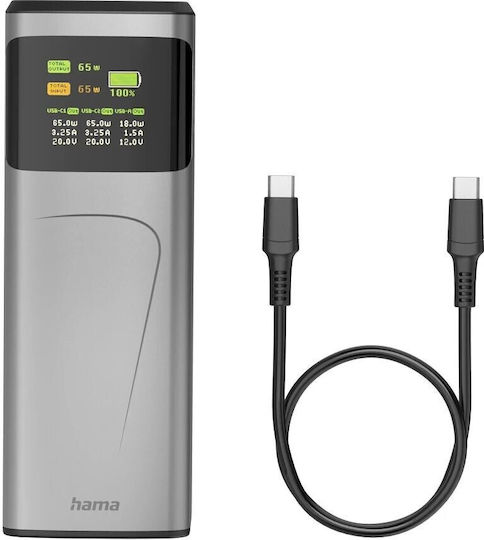 HAMA HAMA Power Bank Hochleistung 20000mAh 65W mit USB-A Ausgangsanschlüsse und 2 USB-C Ausgangsanschlüsse Schnellladung Graue