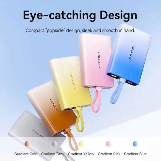 Vention Външна Батерия 10000mAh 22.5W с USB-A Изходен Порт и USB-C Изходен Порт Power Delivery / Бързо Зареждане Розова