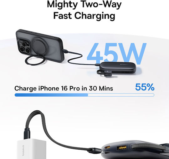 Baseus EnerFill FC21 QPow3 Ultra Power Bank 10000mAh 45W with USB-A Power Delivery Quick Charge Port Black