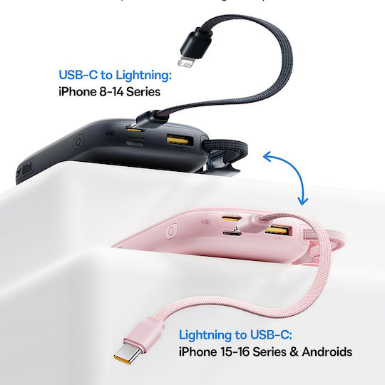 Baseus EnerFill FC21 QPow3 Ultra Baterie Externă 10000mAh 22.5W cu Port USB-A Power Delivery Încărcare Rapidă Roz Nebula