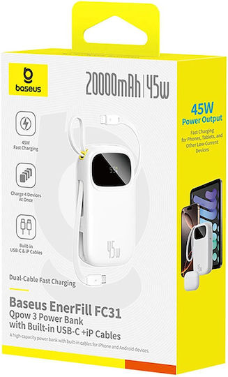 Baseus EnerFill FC31 Qpow 3 Power Bank 10000mAh 45W Ladeleistung / Schnellladung Mondweiß