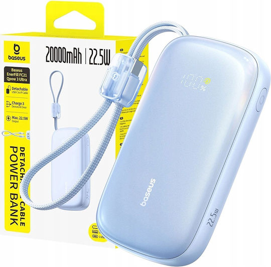 Baseus EnerFill FC21 QPow3 Ultra Power Bank 20000mAh 22.5W with USB-A Power Delivery Quick Charge Port Light Blue
