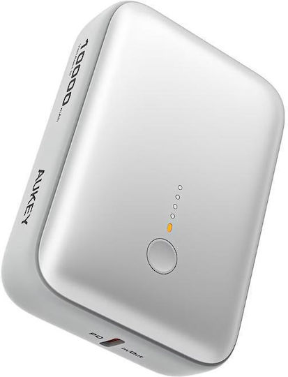 Aukey PB-Y55 Spark Mini Baterie Externă 10000mAh 20W Cu Port USB-A Și Port USB-C Albă