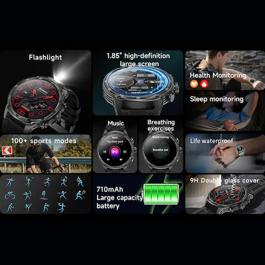 Microwear V99 Smartwatch με Παλμογράφο (Ασημί)