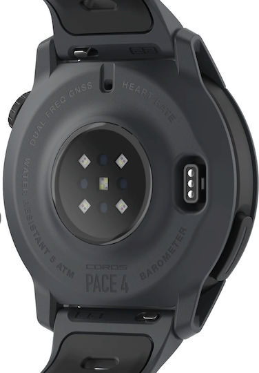 Coros Pace 4 43mm Waterproof Smartwatch with Heart Rate Monitor (Black Silicone Strap)