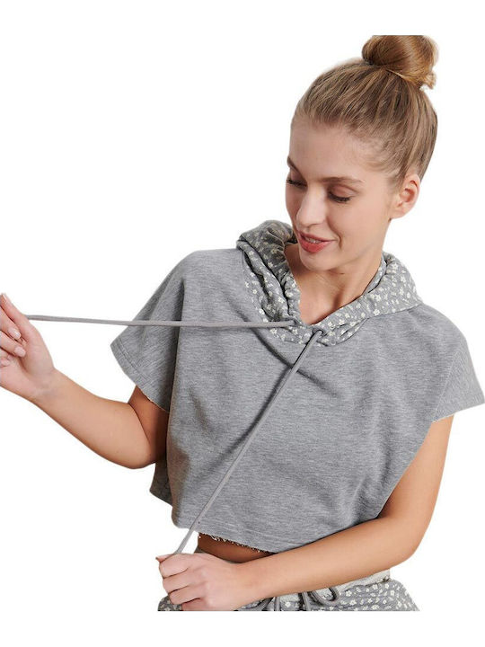 Homewear Γυναικείο Αθλητικό Crop Top Κοντομάνικο Γκρι
