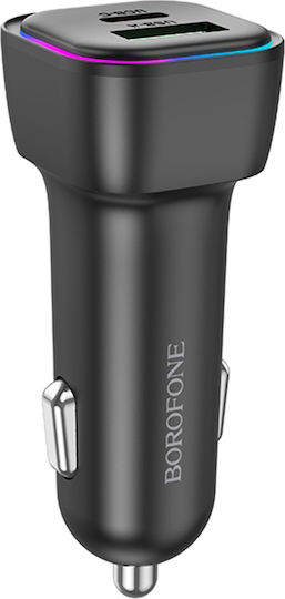 Borofone Auto-Ladegerät 30W 3A Schnellladung mit Anschlüssen: 1xUSB 1xType-C Schwarz Farbe