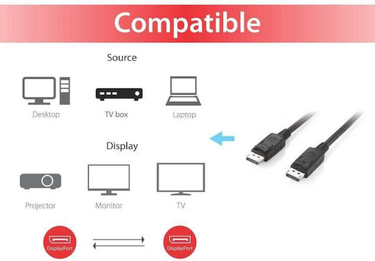 Equip Cable DisplayPort male - DisplayPort male 5m Μαύρο (119337)