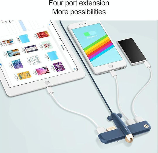 3life-308 Hub 4 Anschlüsse USB 2.0 mit Anschluss an einen Computer USB-A Blau