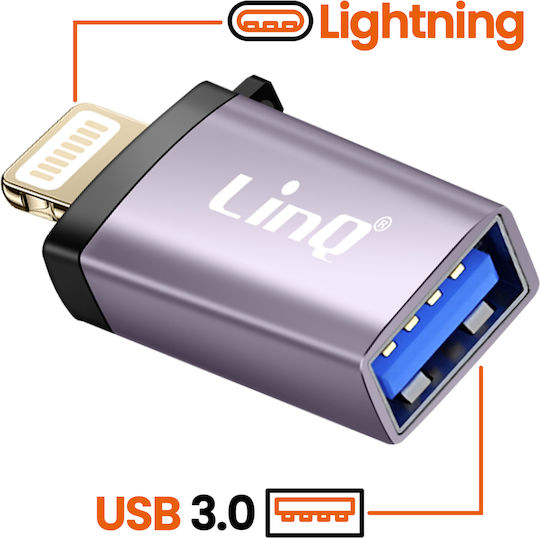 Linq Otg Usb Femelă La Lightning Adaptor Mascul Carabinier Șnur Gri