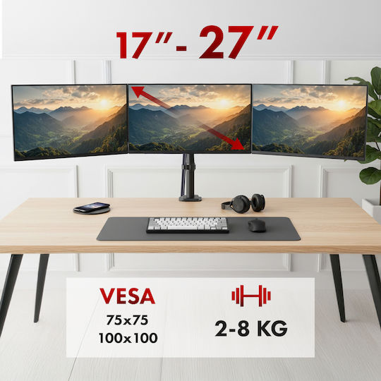 Maclean Energy Stand Desk Mounted for 3 Monitors up to 27" with Arm (MC-137)