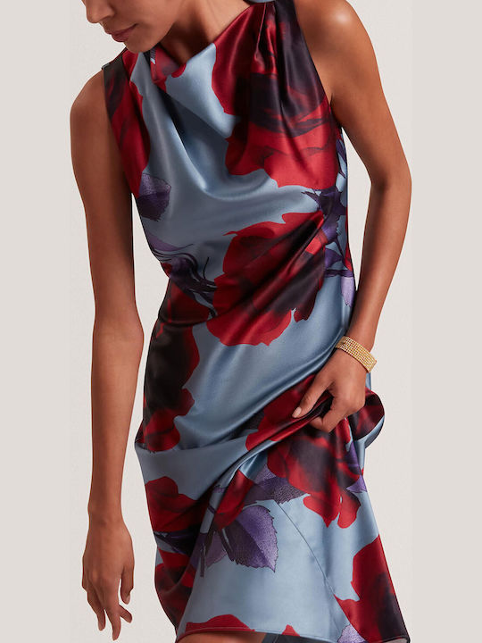 Summer Midi Dress for Wedding Christening Drape Satin Lt-Blue 282436-Lt-Blue