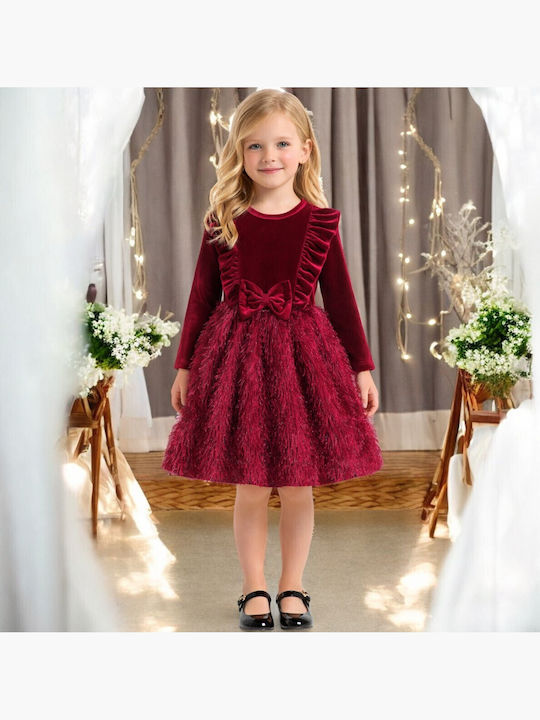 Children's Dress Long Sleeve Velvet Bordeaux