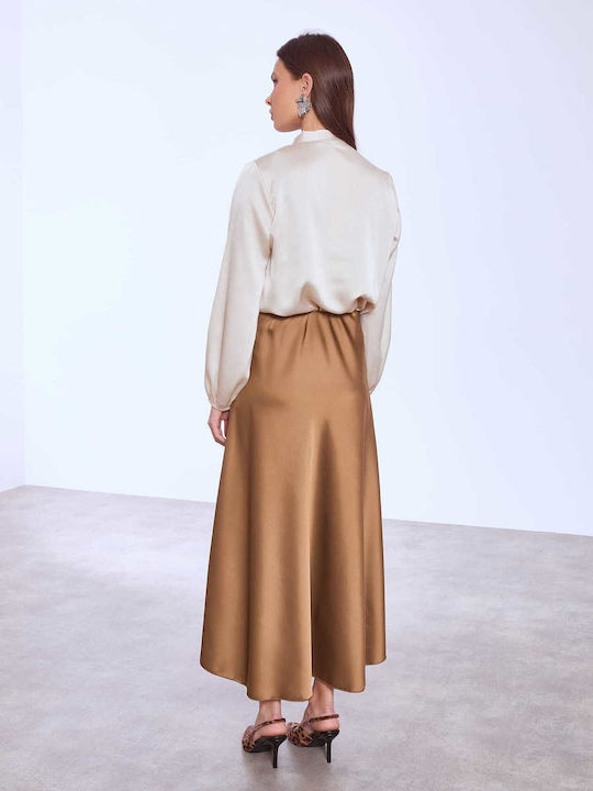 Celestino Fustă Satin Midi Maro Pentru Femei Celestino Fustă Satin Midi Maro Pentru Femei
