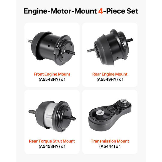 Engine Mount Gearbox Replacement Kit Vevor Set of 4 Pieces Compatible with Chevrolet Traverse 3.6l V6 2009–2017 Replacement for Original Code A5548hy A5549hy A5458hy A5444 Secure Support