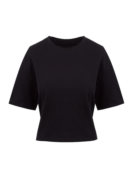 1125159 Damen Sommer Crop Top Baumwolle Kurzarm Schwarz