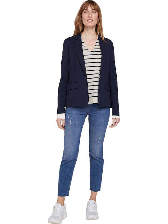 Damen Bluse Langärmelig mit V-Ausschnitt Gestreift Marineblau