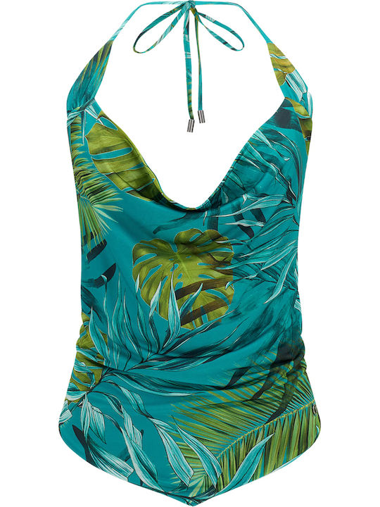 Damen Sommer Ärmellose Drapierte Blumen Türkis Bluse