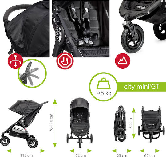 Baby Jogger City Mini GT Reglabil 2 în 1 Cărucior pentru copii Potrivit pentru Nou-născut Negru 9.5kg