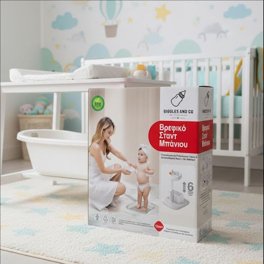 Baby Badezubehör Stand Mit Verstellbarer Höhe & Rutschfester Basis – Mit Sitz (Grau)