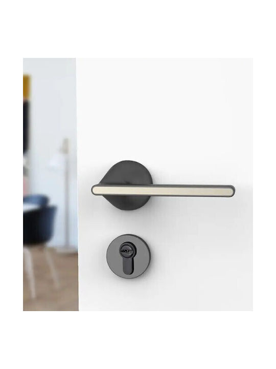 Yalis Design Lever Middle Door with Rosette Pair Black