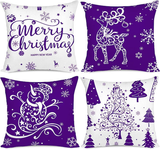 Miaikoe Set 4 Christmas Decorative Pillowcases 55x55 Cm Purple White