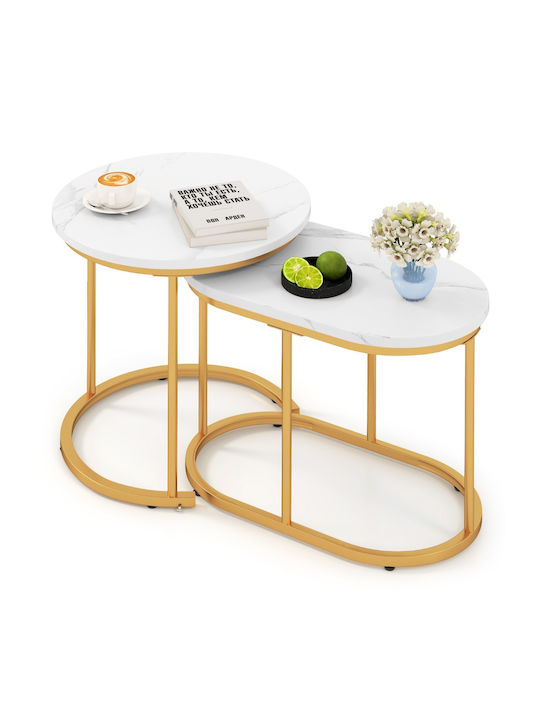 Rectangular Side Table Wooden Brown with Marble Look 2 Pieces M60xL36xH43.5cm