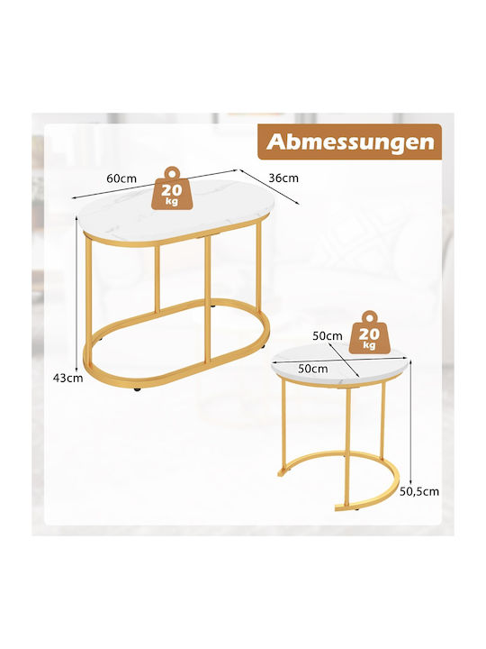 Rectangular Side Table Wooden Brown with Marble Look 2 Pieces M60xL36xH43.5cm