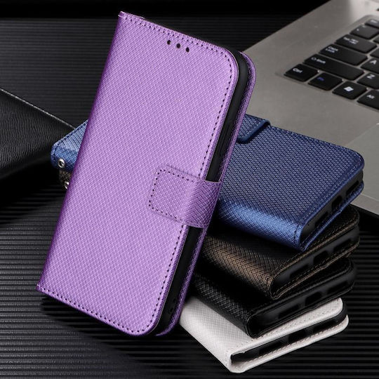 Diamond Texture Book Leather / Synthetic Leather / Silicone Purple (Huawei Nova 8i / Honor 50 Lite)