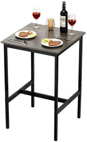 Square Wooden Bar Table with Brown Metal Frame 60x60x92cm