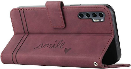 Retro Skin Feel Horizontal Book Silicone / Synthetic Leather / Leather Burgundy (TCL 20 Pro 5G)