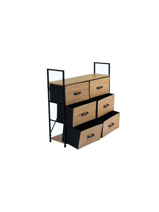 Kommode für Schlafzimmer aus Holz & Metall mit 6 Schubladen Eiche Schwarz mit Stoffüberzug 80,1x23,5x80cm