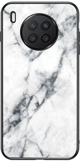 Marble Pattern Back Cover Tempered Glass / Silicone White (Huawei Nova 8i)