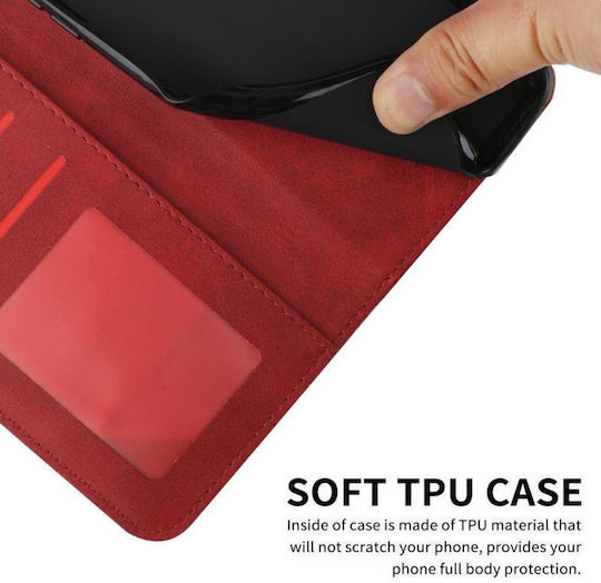 5g Stitching Umschlag Rückseite Leder / Silikon Rot (Moto G50)