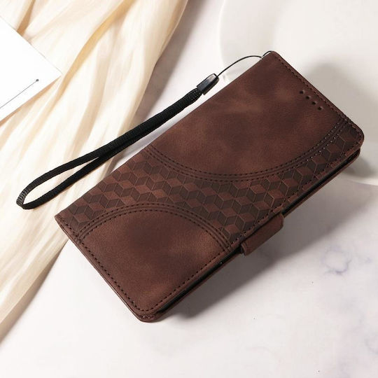 Embossed Rhombus Starry Back Cover Leather / Silicone with Strap with Card Slot Brown (Honor 50 Lite)