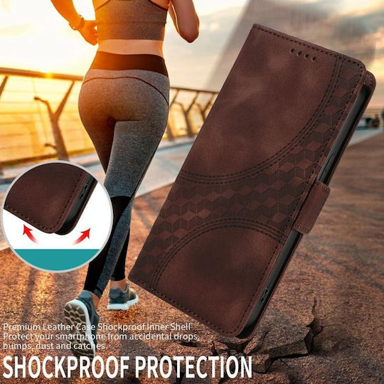 Embossed Rhombus Starry Back Cover Leather / Silicone with Strap with Card Slot Brown (Honor 50 Lite)