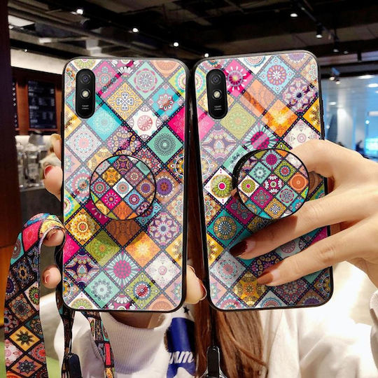 Painted Ethnic Pattern Back Cover Tempered Glass / Silicone with Strap Magnetic Multicolour (Redmi 9A / 9AT)