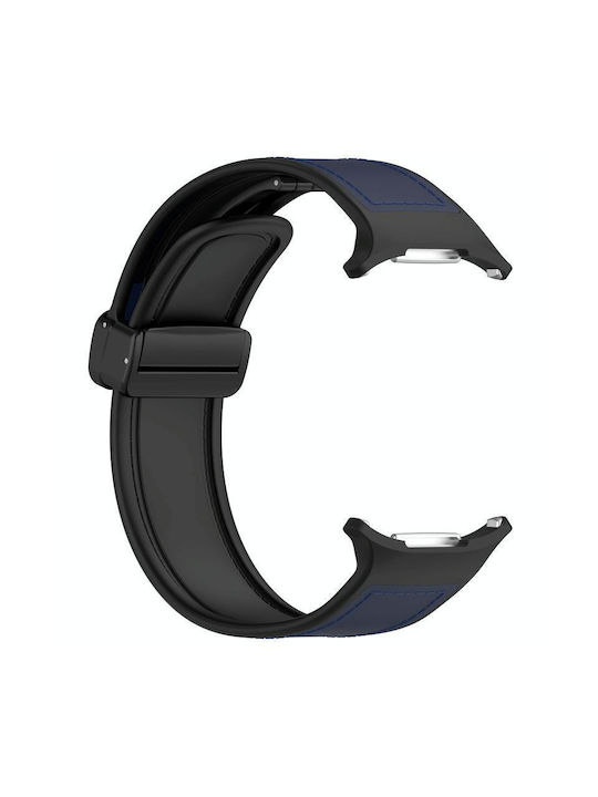 Samsung Galaxy Watch 7 Ultra 47mm Magnetic Folding Buckle Leather Silicone Watch Strap Dark Blue