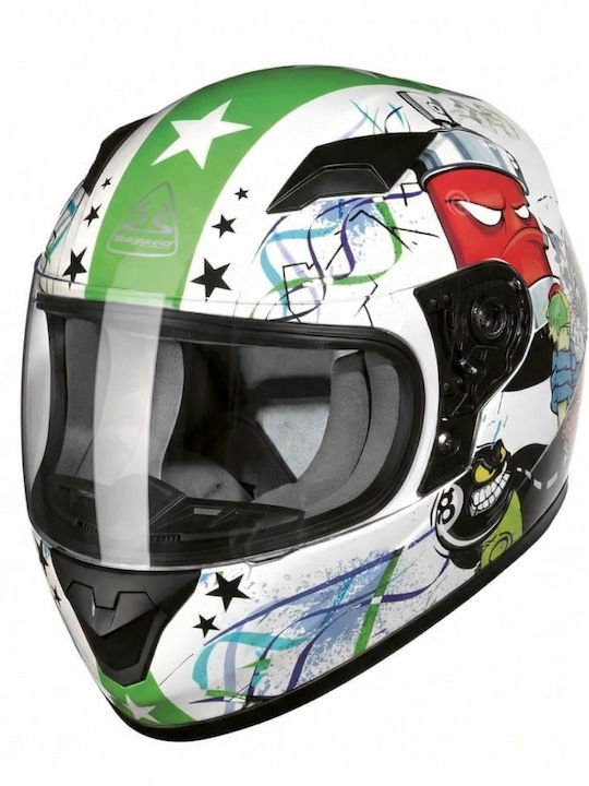 Faseed FS-815 Weißer Comic Kinder Motorradhelm Vollgesicht ECE 22.05