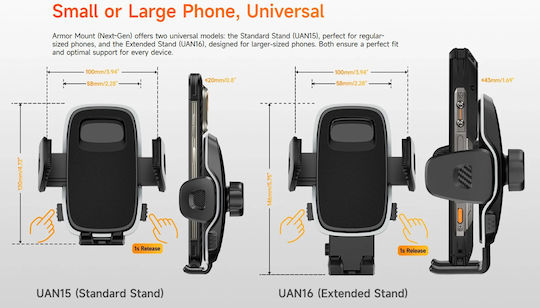 Ulefone Βάση Κινητού Αυτοκινήτου με Ρυθμιζόμενα Άγκιστρα Μαύρη