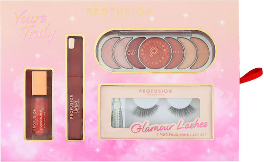Makeup Set Blush Lip Tint Eyeshadows 1 Pair False Eyelashes Yours Truly Profusion 4 Pieces